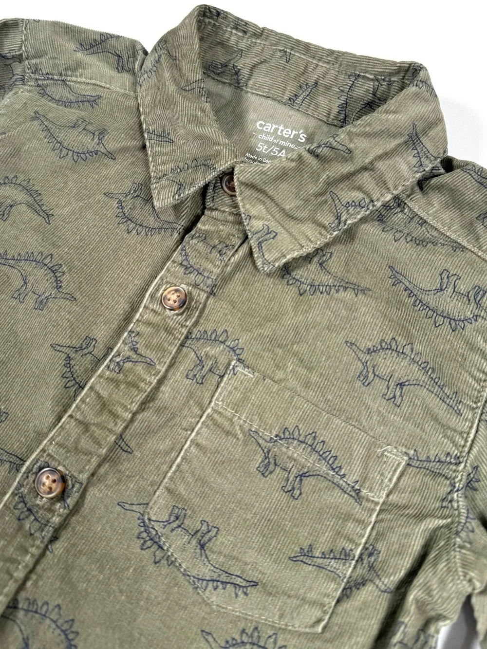 CARTER’S Boys Stegosaurus Dinosaur Corduroy Shirt 5T Cottagecore Outdoorsy Retro